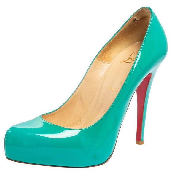 Christian Louboutin Turquoise Patent Leather Rolando Platform Pumps Size 37 - Picture 1 of 4